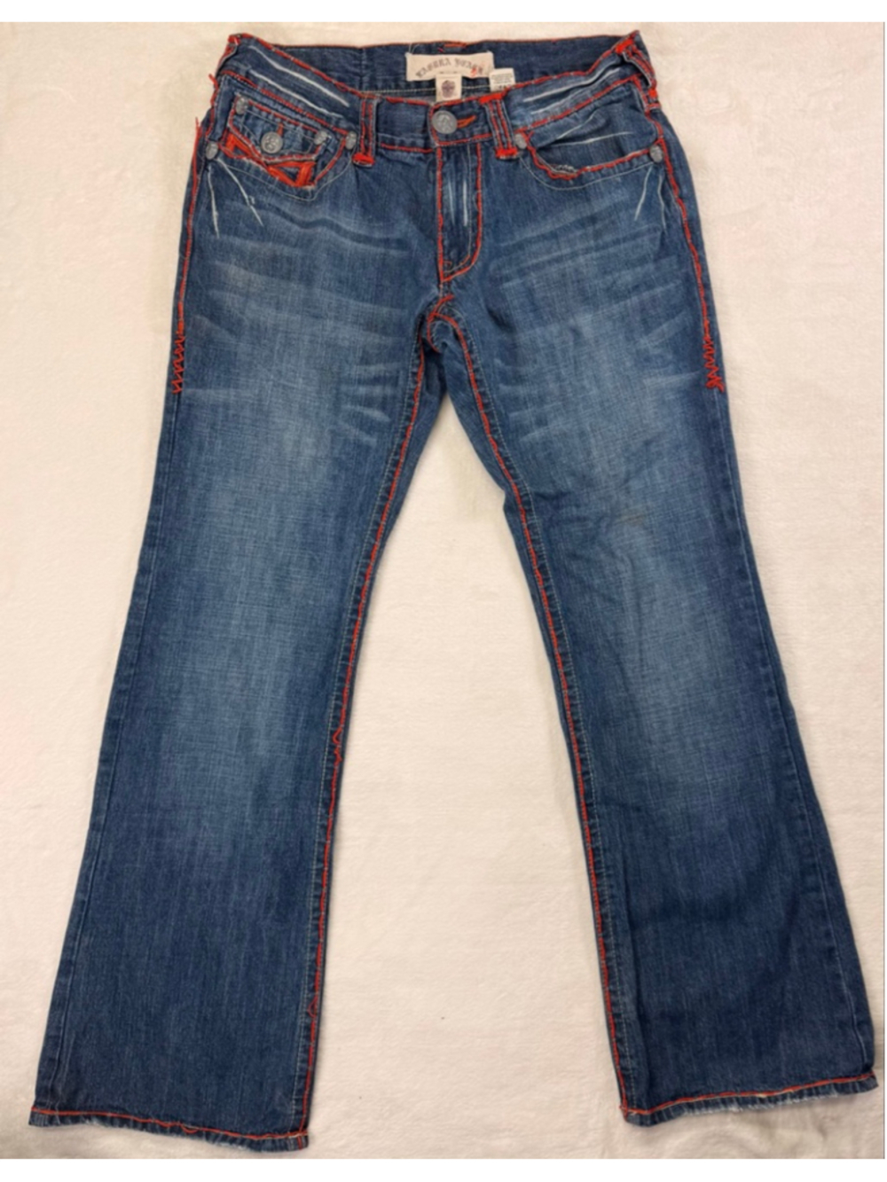 Women's Laguna Beach Vintage Y2K Boot Cut Jeans Red Stitching Skulls Size 34 - Picture 2 of 16
